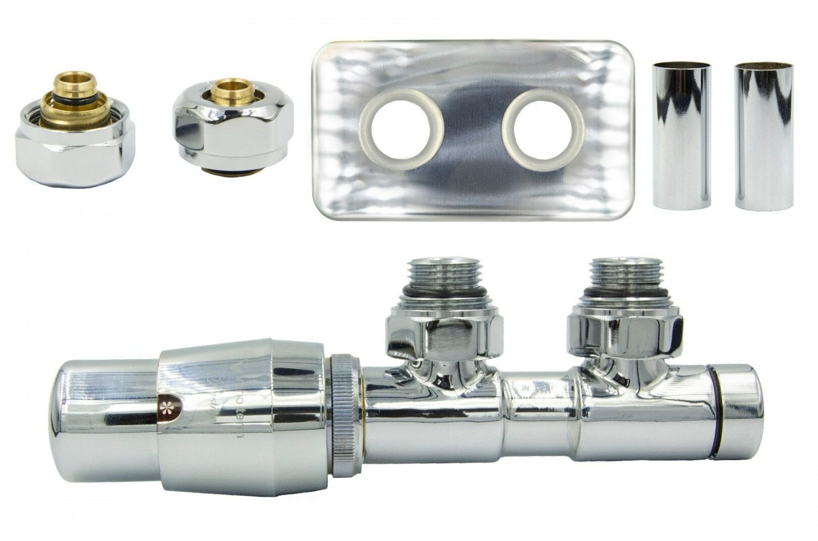 Zawór termostatyczny 50mm TWINS chrom lewy Pex All in One rozeta zespolona prostokątna