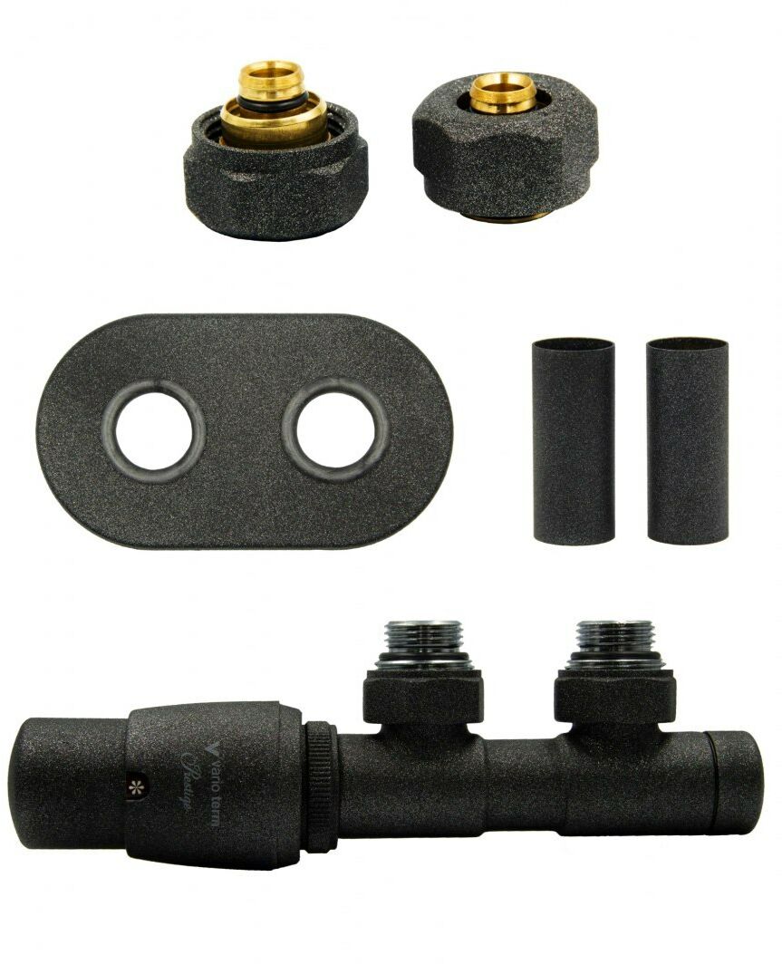 Zawór termostatyczny 50mm TWINS ciemny grafit strukturalny lewy Pex All in One