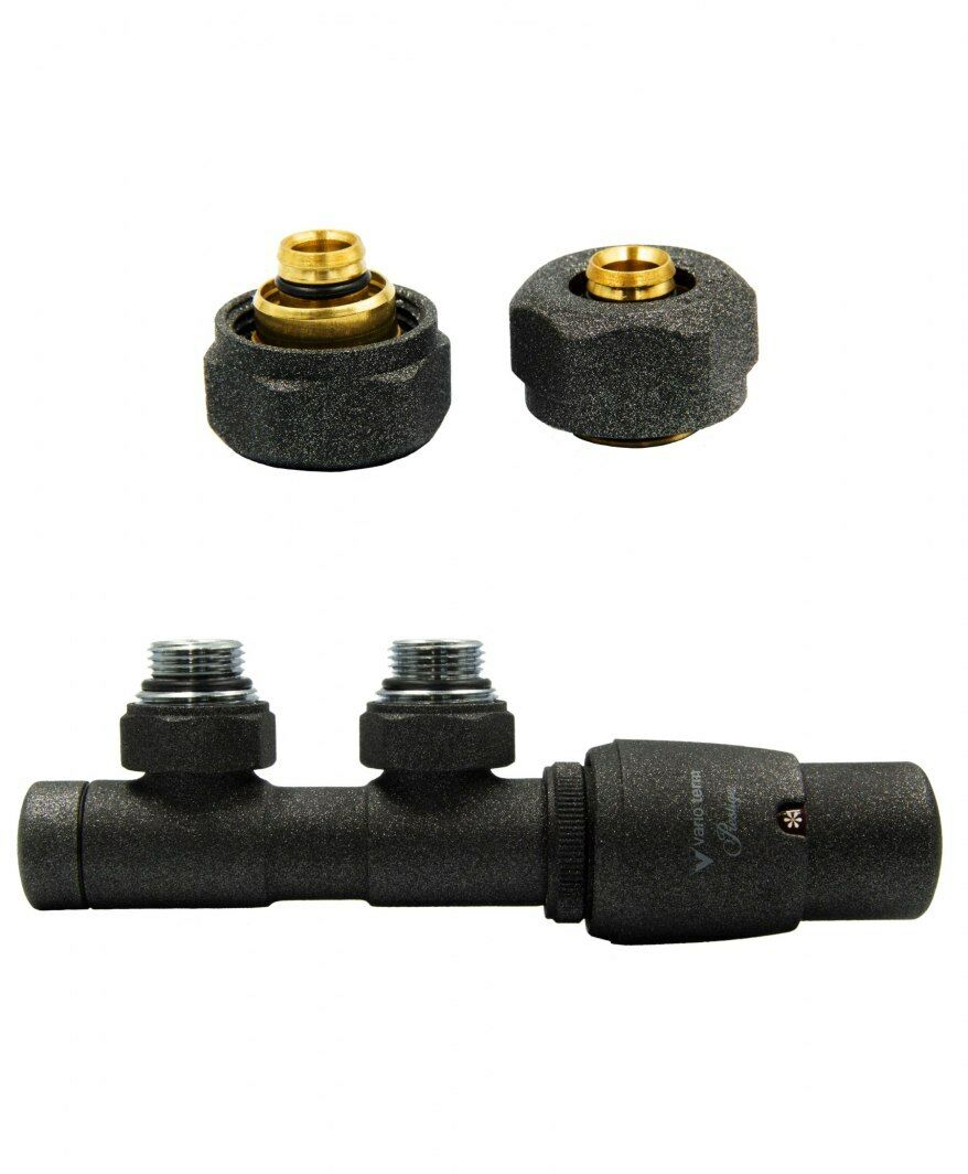 Zawór termostatyczny 50mm TWINS ciemny grafit strukturalny prawy Pex
