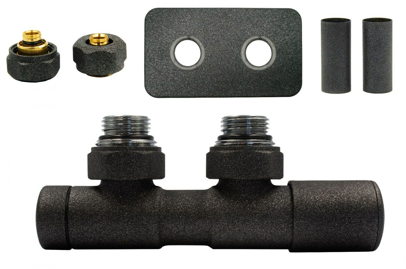 Zawór regulacyjny 50mm TWINS ciemny grafit strukturalny prawy Pex All in One rozeta zespolona prostokątna