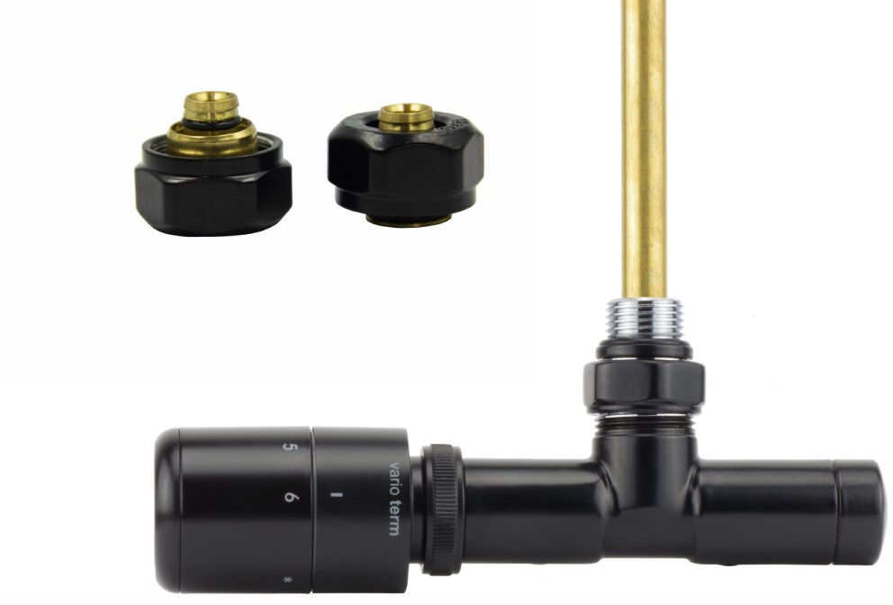 Zawór termostatyczny zespolony 50mm UNICO czarny mat lewy Pex głowica Tucan