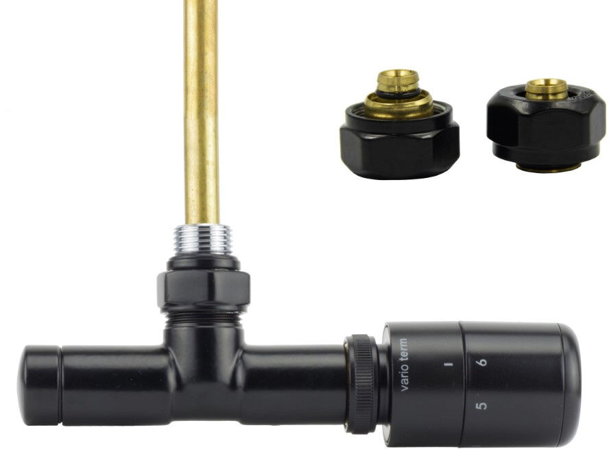 Zawór termostatyczny zespolony 50mm UNICO czarny mat prawy Pex głowica Tucan