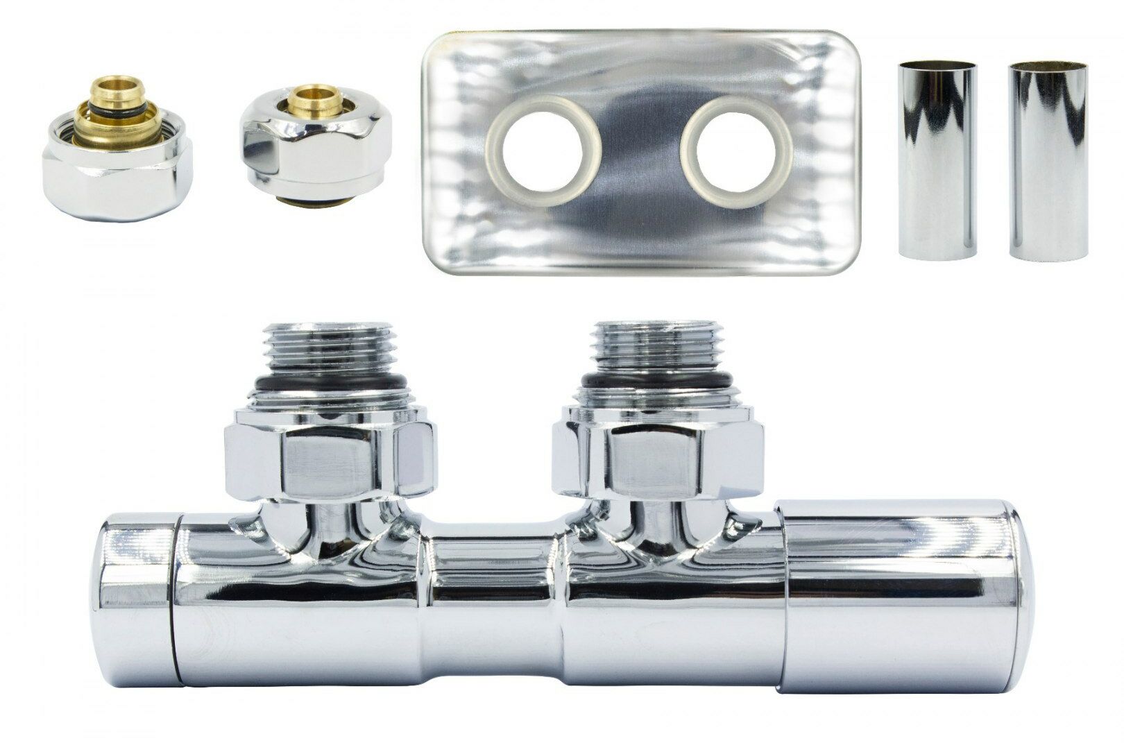 Zawór regulacyjny 50mm TWINS chrom prawy Pex All in One rozeta zespolona prostokątna