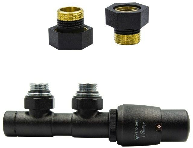 Zawór termostatyczny 50mm TWINS czarny strukturalny prawy GZ1/2