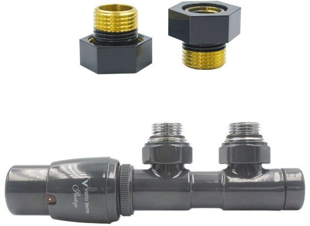 Zawór termostatyczny 50mm TWINS grafit błyszczący lewy GZ1/2