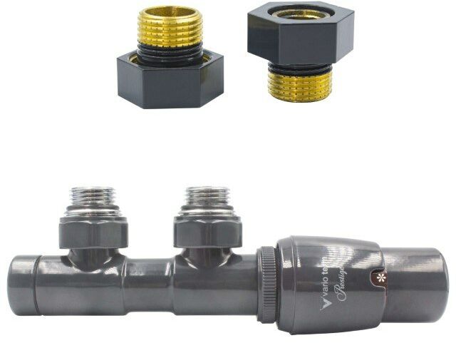 Zawór termostatyczny 50mm TWINS grafit błyszczący prawy GZ1/2