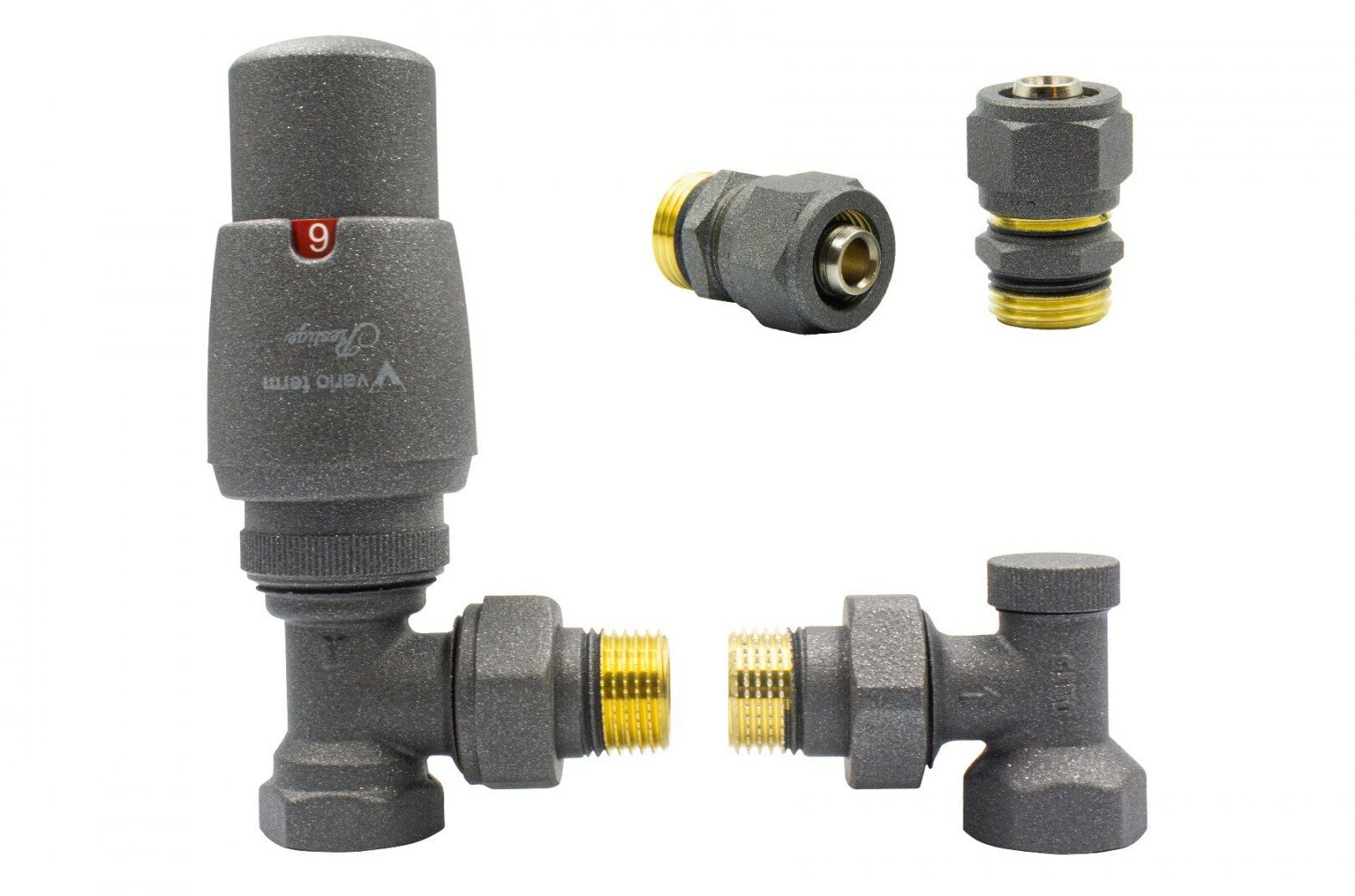 Zawór termostatyczny ELEGANT kątowy grafit strukturalny Pex 16mm