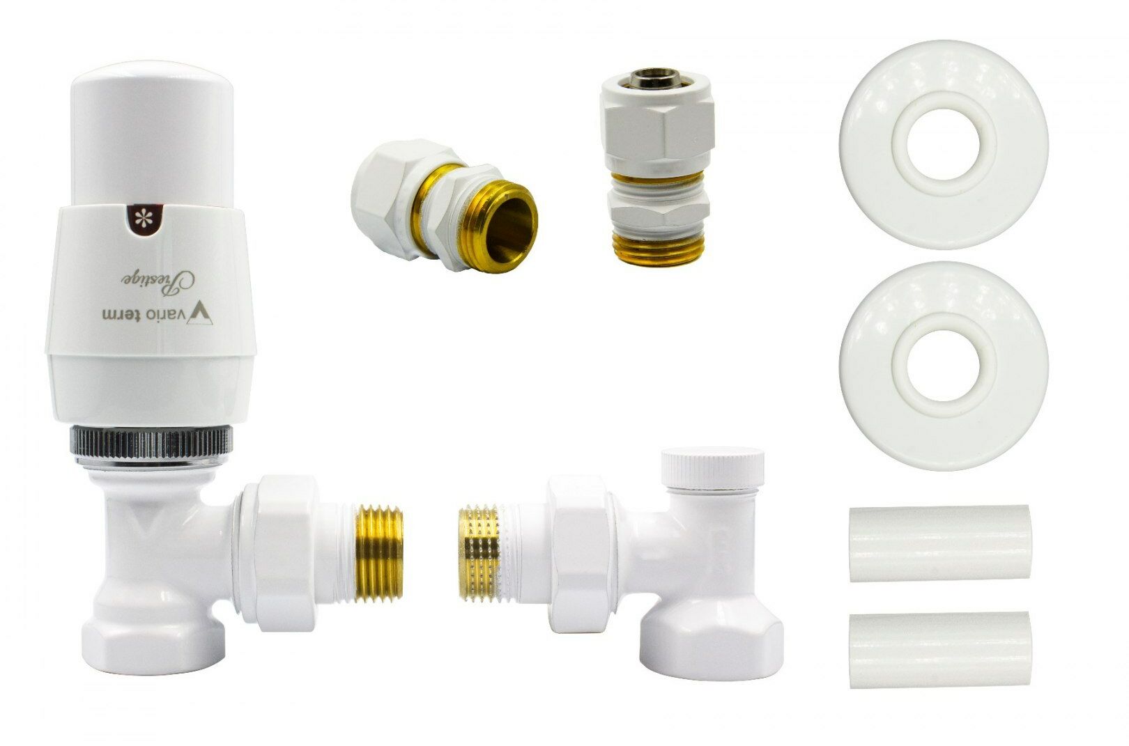 Zawór termostatyczny ELEGANT kątowy biały mat All in One Pex 16mm