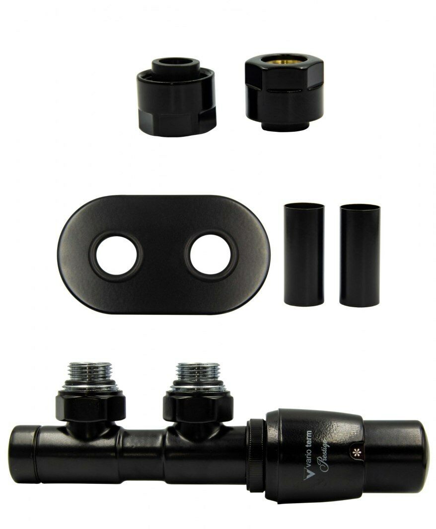 Zawór termostatyczny 50mm TWINS czarny mat prawy Cu All in One