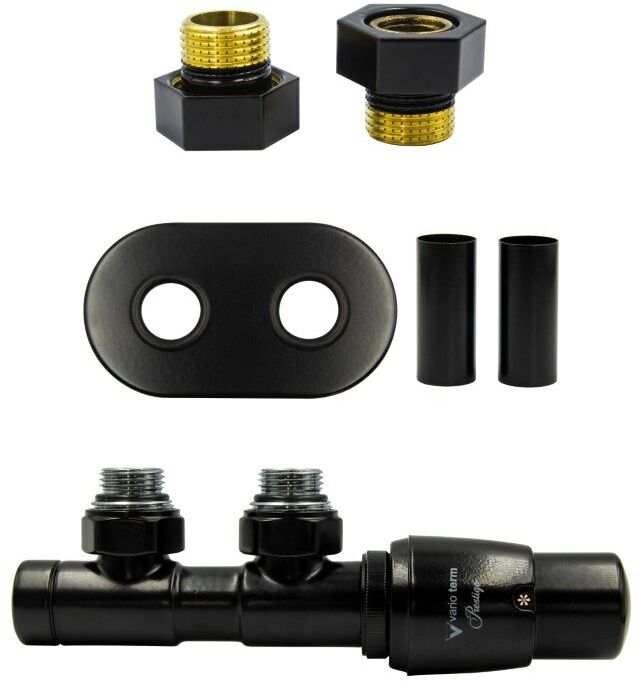 Zawór termostatyczny 50mm TWINS czarny mat prawy GZ1/2 All in One