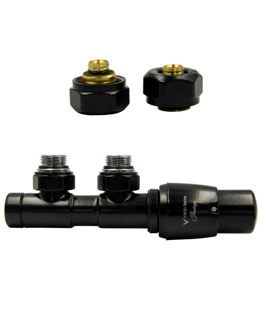 Zawór termostatyczny 50mm TWINS czarny mat prawy Pex