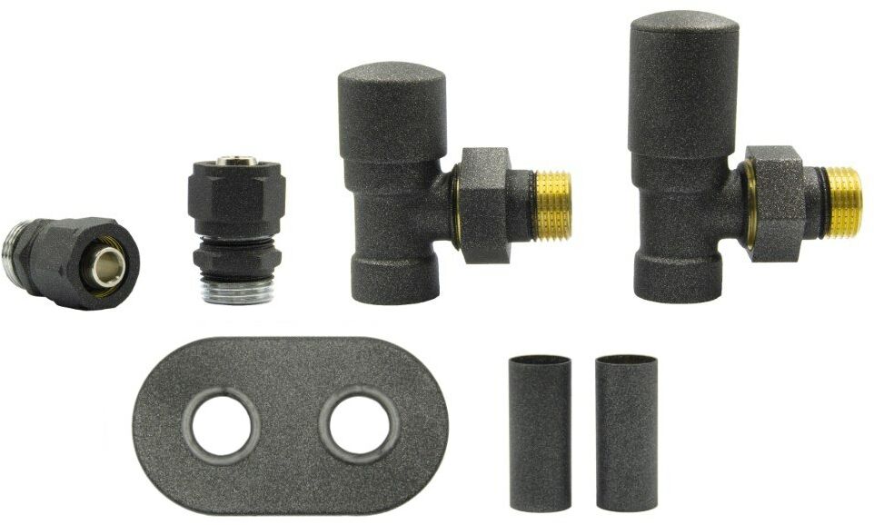 Zawór regulacyjny kątowy SWING ciemny grafit strukturalny All in One Pex rozeta zespolona owalna