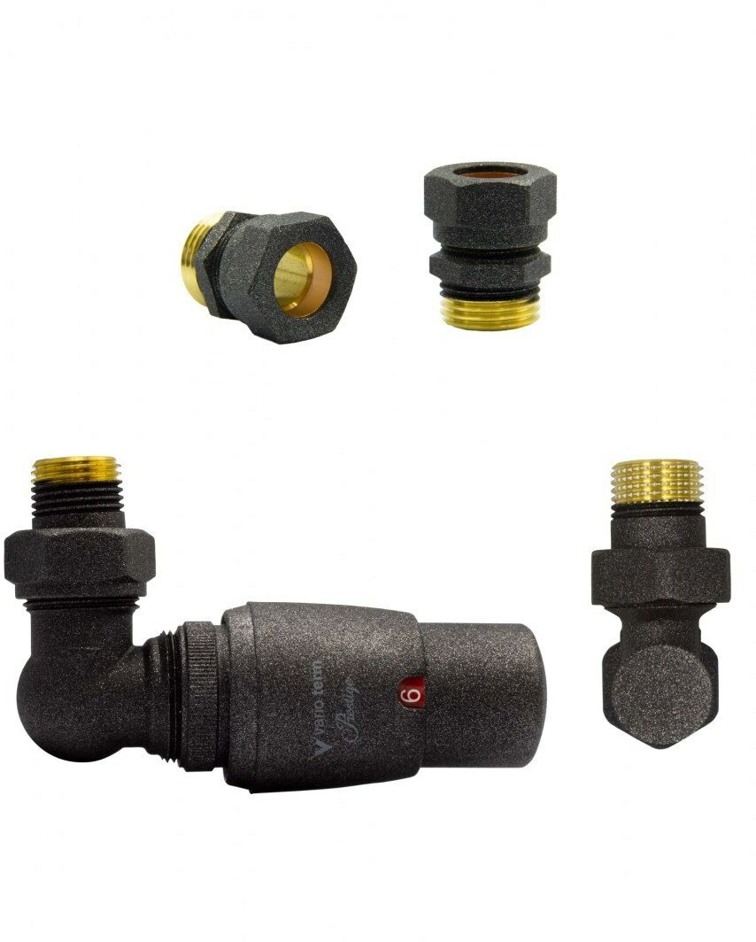 Zawór termostatyczny trójosiowy Master ciemny grafit strukturalny lewy Cu