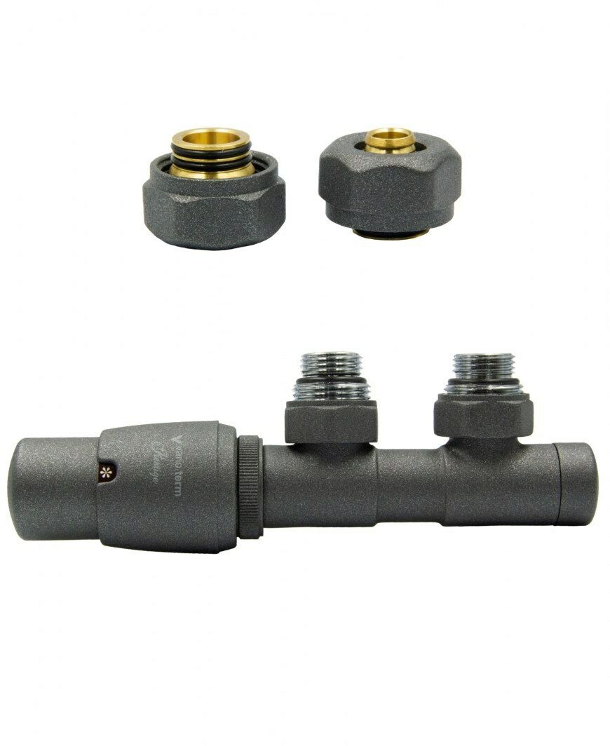 Zawór termostatyczny 50mm TWINS grafit strukturalny lewy Pex