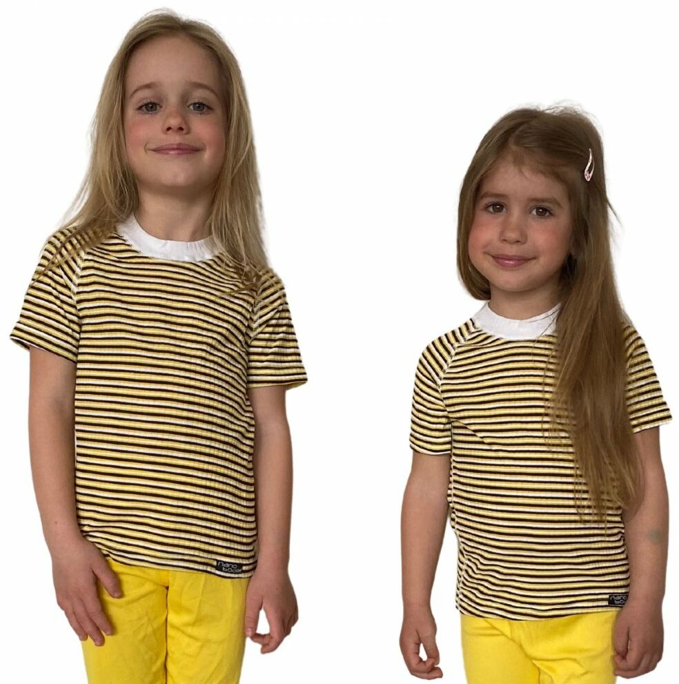 COOL kolorowy T-shirt dziecięca .150 .żółto-czarno-białe paski