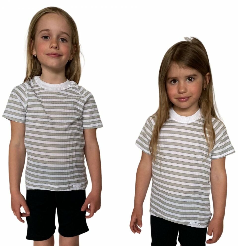 COOL kolorowy T-shirt dziecięca .150 .szaro-białe paski