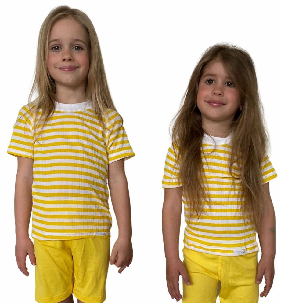 COOL kolorowy T-shirt dziecięca .150 .żółto-białe paski