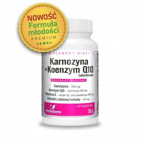Karnozyna + koenzym Q10 + wit. E + wyciąg z zielonej herbaty  formuła młodości Premium 60 kapsułek HERBASANO