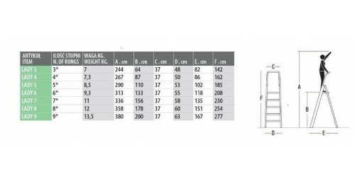 DRABINA LADY6, ALUMINIOWA PROFESJONALNA 6 STOPNI