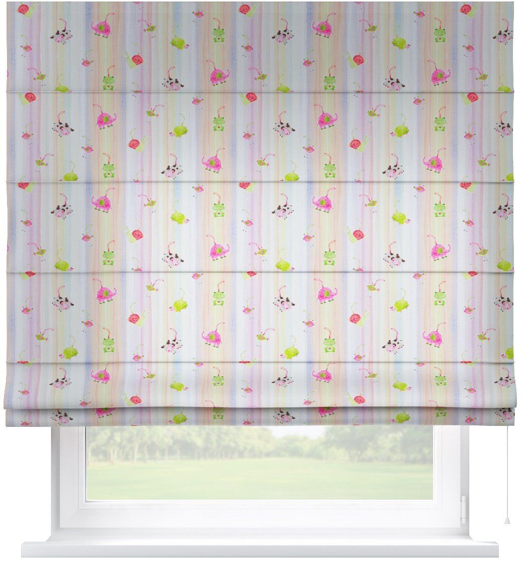 Dekoria Roleta rzymska Capri, kolorowe zwierzątka na tęczowym tle, szer.160 x dł.170 cm, do -50%