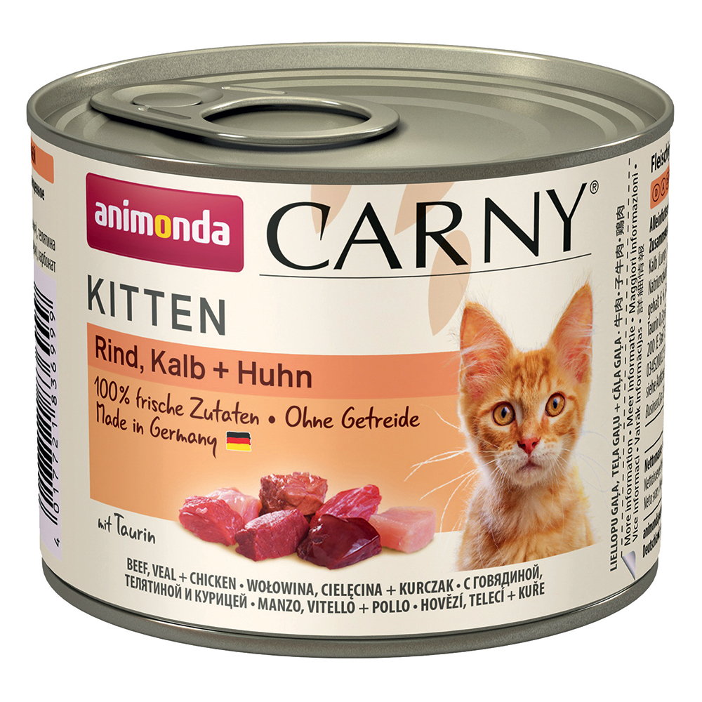 20 + 4 gratis! Animonda Carny Kitten, 24 x 200 g  - Wołowina, cielęcina i kurczak |  na start