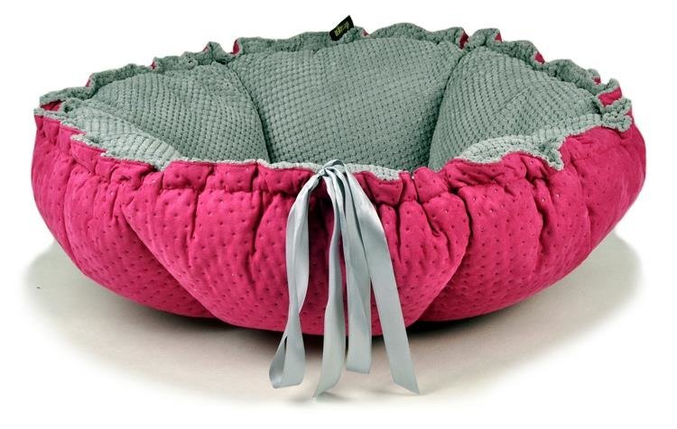 LAUREN DESIGN Legowisko PREMIUM DAISY róż pikowany + szary 65cm