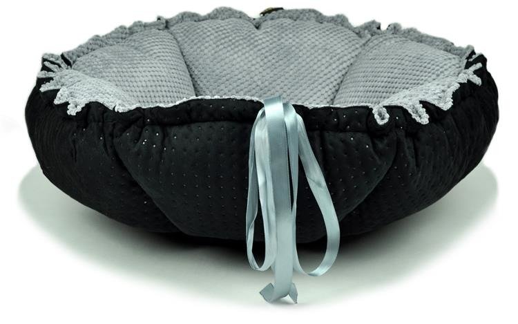 LAUREN DESIGN Legowisko PREMIUM DAISY czarny pikowany + szary 65cm