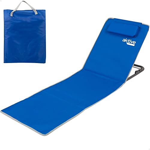 Aktive 62639 Mata plażowa z oparciem, wymiary 48 x 130 x 43,5 cm, składane oparcie plażowe z torbą i wbudowanym uchwytem, wyściełana poduszka plażowa 2 pozycje