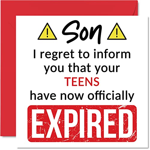 Śmieszne kartki na 20. urodziny dla syna - Twoje nastolatki wygasły - kartka urodzinowa dla syna od mamy taty rodziców, 145 mm x 145 mm żart żart humor urodziny kartki okolicznościowe prezent
