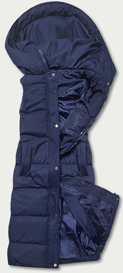 DŁUGA PUCHOWA KAMIZELKA DAMSKA GRANATOWA (5M728-215) - J.STYLE