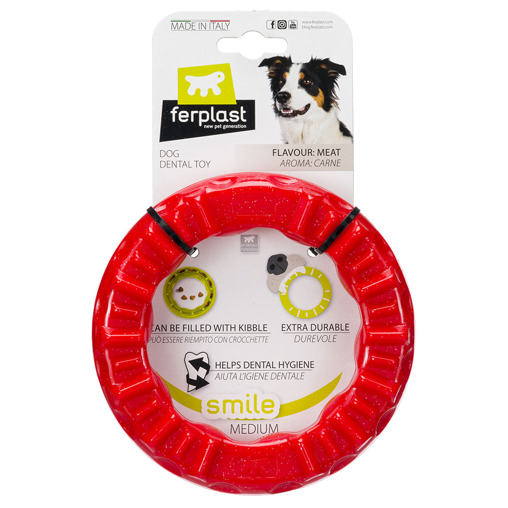 Ferplast Smile pierścień do żucia dla psów, czerwony, rozmiar M, Ø 16 x wys. 3,2 cm| Dostawa i zwrot GRATIS od 99 zł