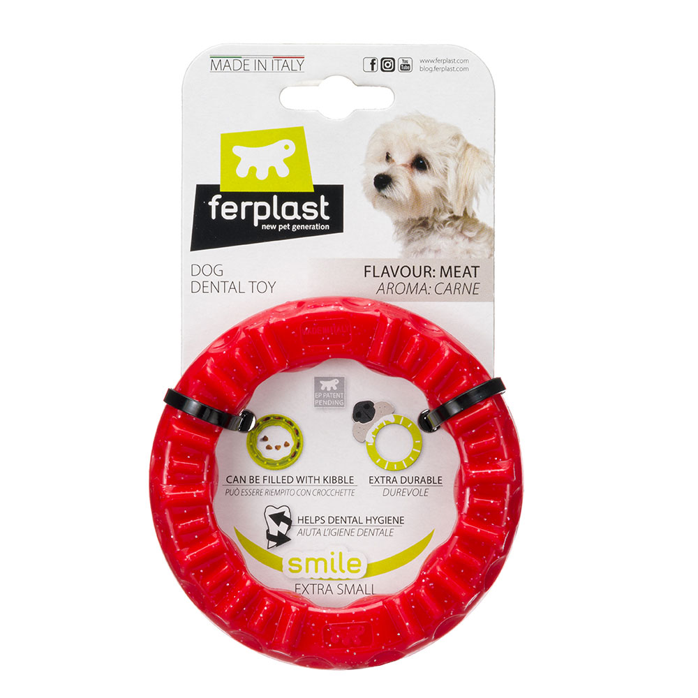 Ferplast Smile pierścień do żucia dla psów, czerwony, rozmiar XS, Ø 8,5 x wys. 1,7 cm| Dostawa i zwrot GRATIS od 99 zł