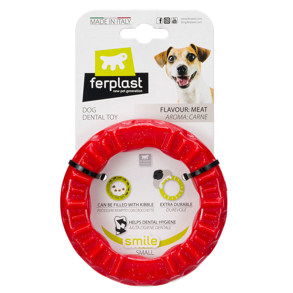Ferplast Smile pierścień do żucia dla psów, czerwony, rozmiar S, Ø 12 x wys. 2,4 cm| Dostawa i zwrot GRATIS od 99 zł