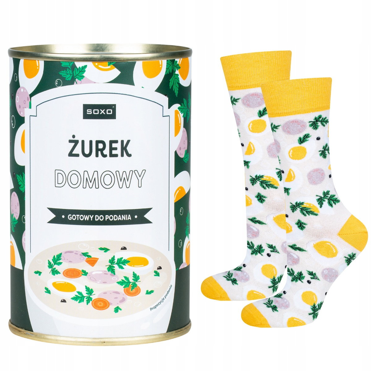 Skarpetki męskie kolorowe SOXO GOOD STUFF śmieszne żurek w puszce + przepis dla Niego