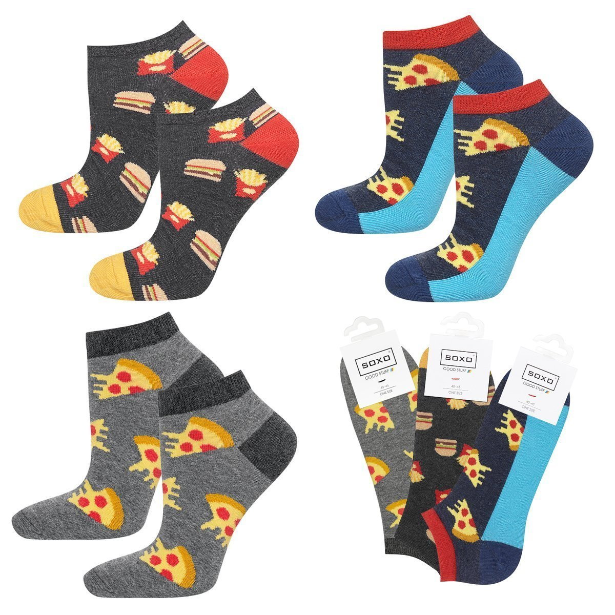 Zestaw 3x Stopki męskie kolorowe SOXO GOOD STUFF bawełniane pizza