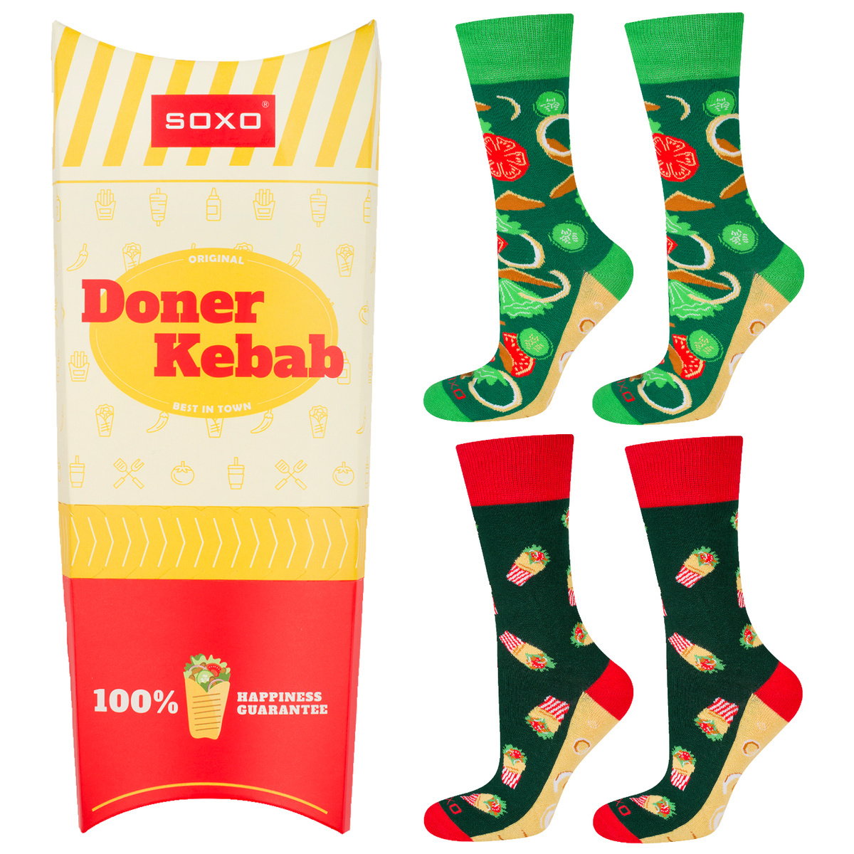 Zestaw 2x Skarpetki męskie kolorowe SOXO | kebab w pudełku | zabawny prezent dla mężczyzny | kolorowe