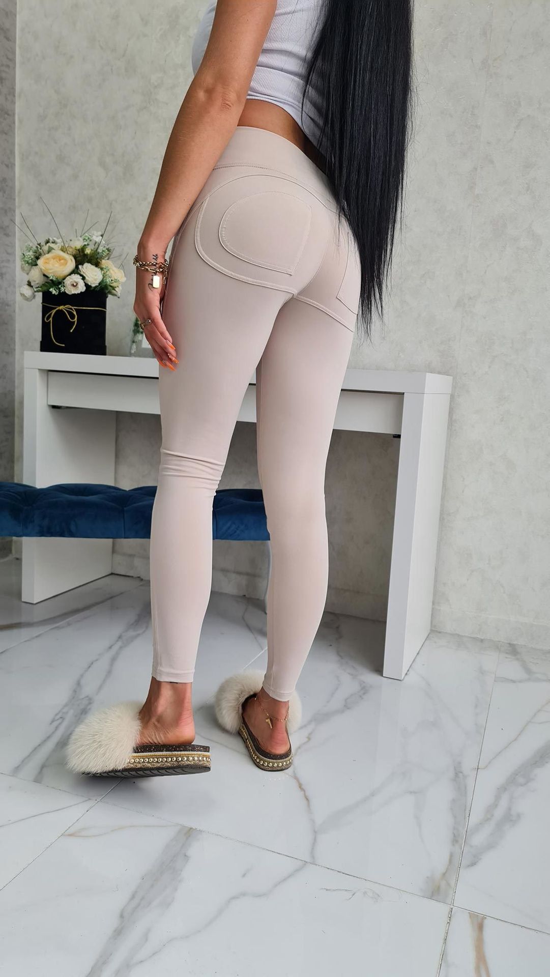 LEGGINSY ALGI ANTYCELLULITOWE PUSH UP Me&Jan  LATTE - BEŻOWE - etnee