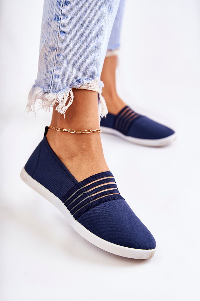 Tenisówki Damskie Materiałowe Slip-On Granatowe Lilis - Zazoo