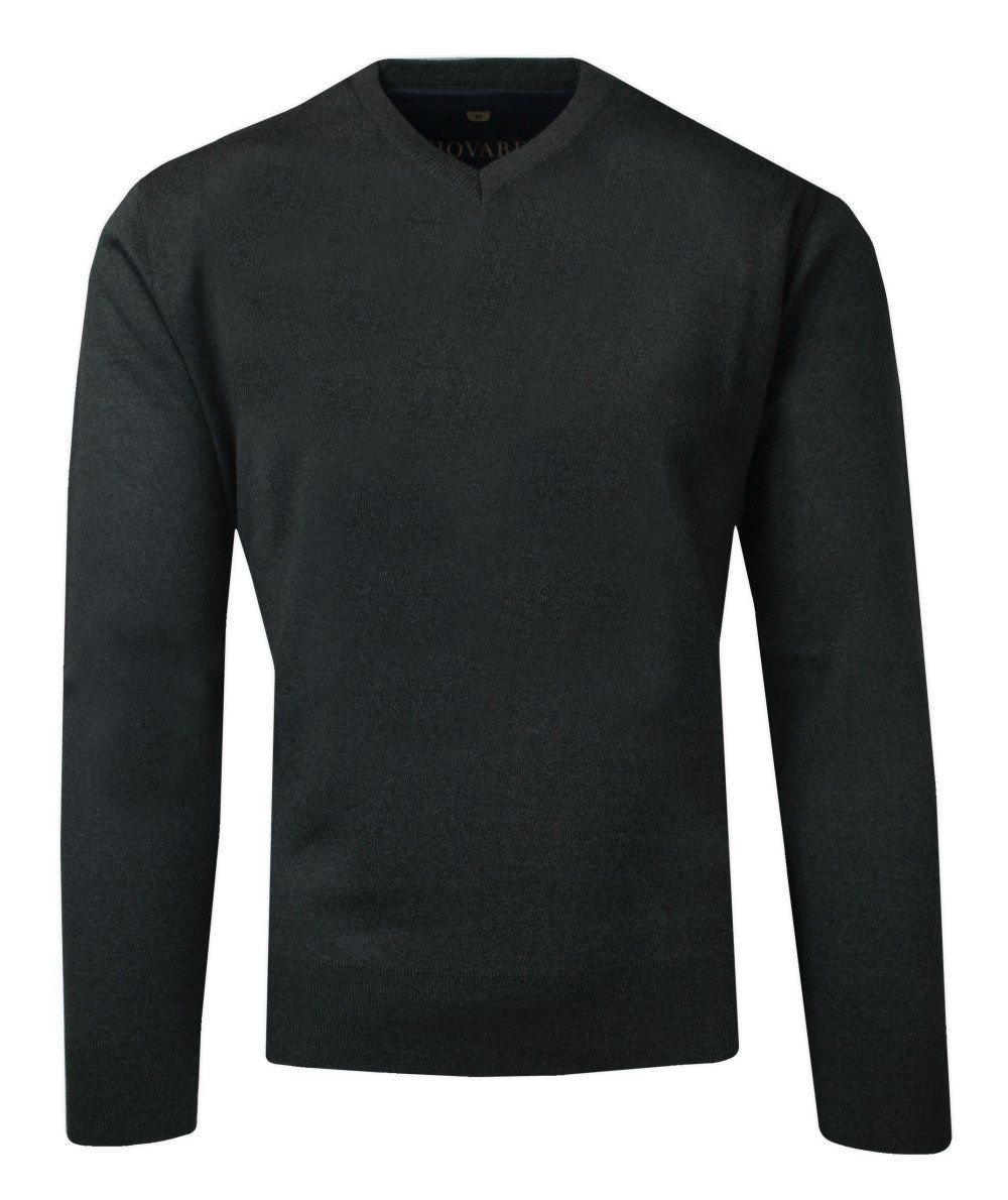 Sweter Popielaty Wełniany w Serek, V-neck, Męski, Cienki -HOVARD - Hovard