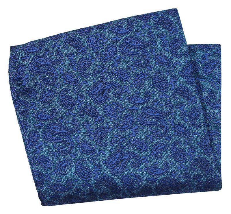 Niebieska Elegancka Poszetka -ALTIES- 25x25 cm, Męska, Chabrowa, Wzór Paisley - Alties