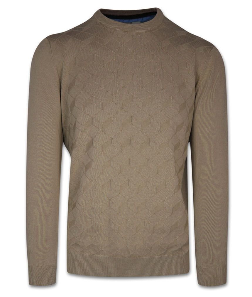 Sweter, Beżowy Okrągły Dekolt, U-neck, Męski, Elegancki -QUICKSIDE - Quickside
