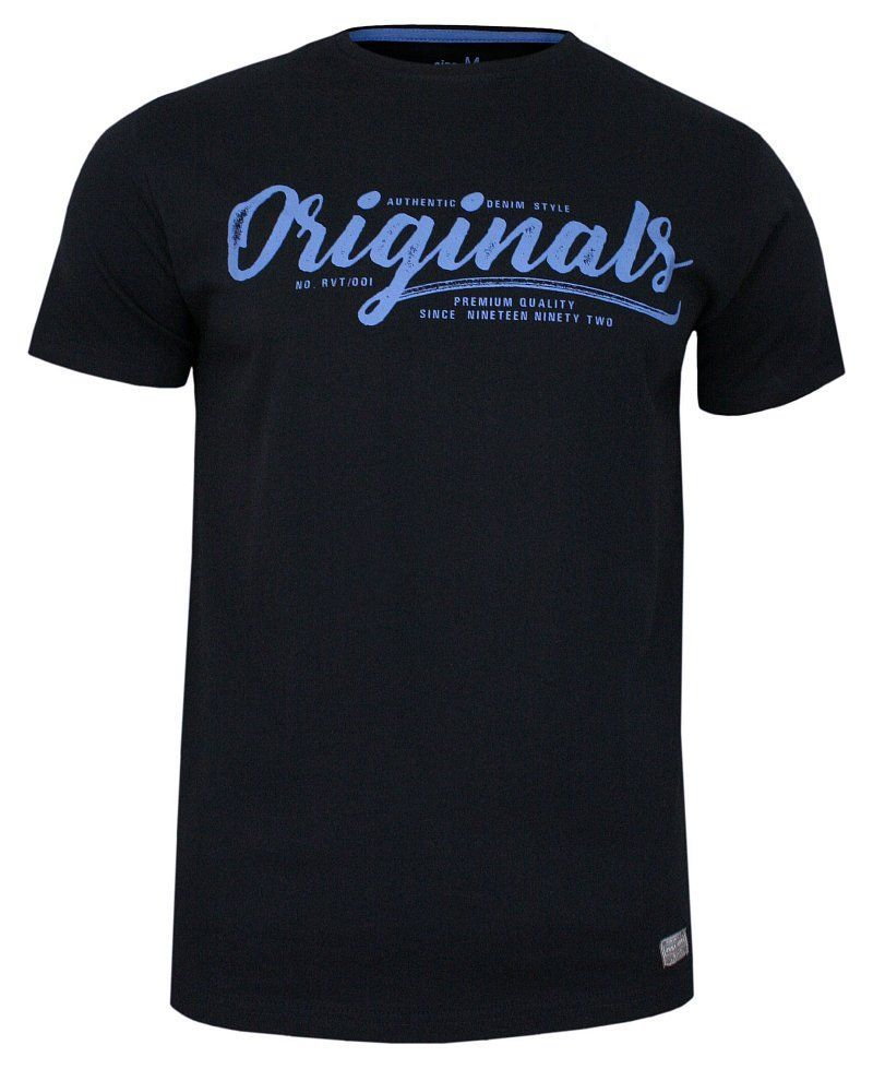 Granatowy T-shirt Męski, Krótki Rękaw -Just Yuppi- Koszulka, z Nadrukiem, w Napisy, Originals