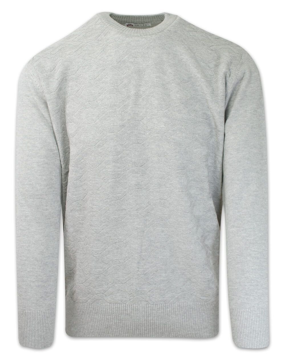 Sweter Bawełniany, Szary, Tłoczony Wzór, Okrągły Dekolt, U-neck, Męski -DEVIR - Devir