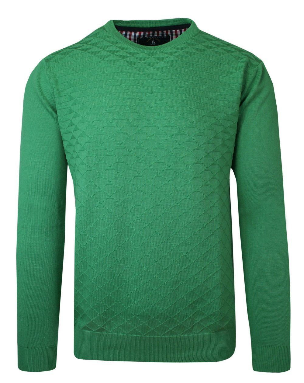 Sweter Zielony z Okrągłym Dekoltem, Tłoczony Wzór, U-neck, Męski -BARTEX - Bartex