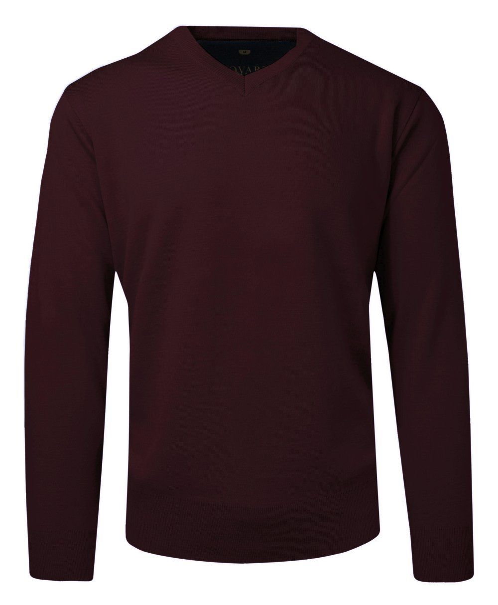 Sweter Bordowy Wełniany w Serek, V-neck, Męski, Cienki -HOVARD - Hovard