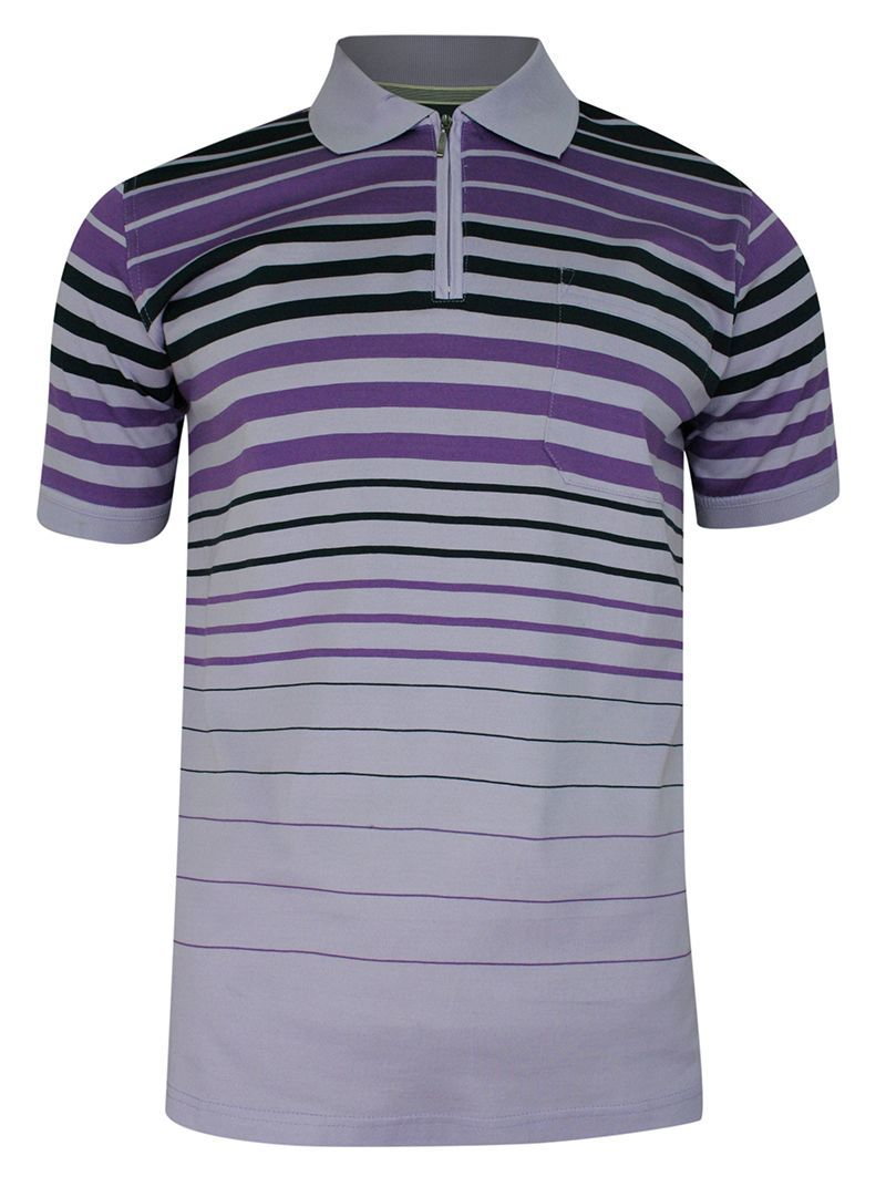 Koszulka POLO, Fioletowa w Paski, Prążki, Męska, Krótki Rękaw, T-shirt -BELIKA - Belika