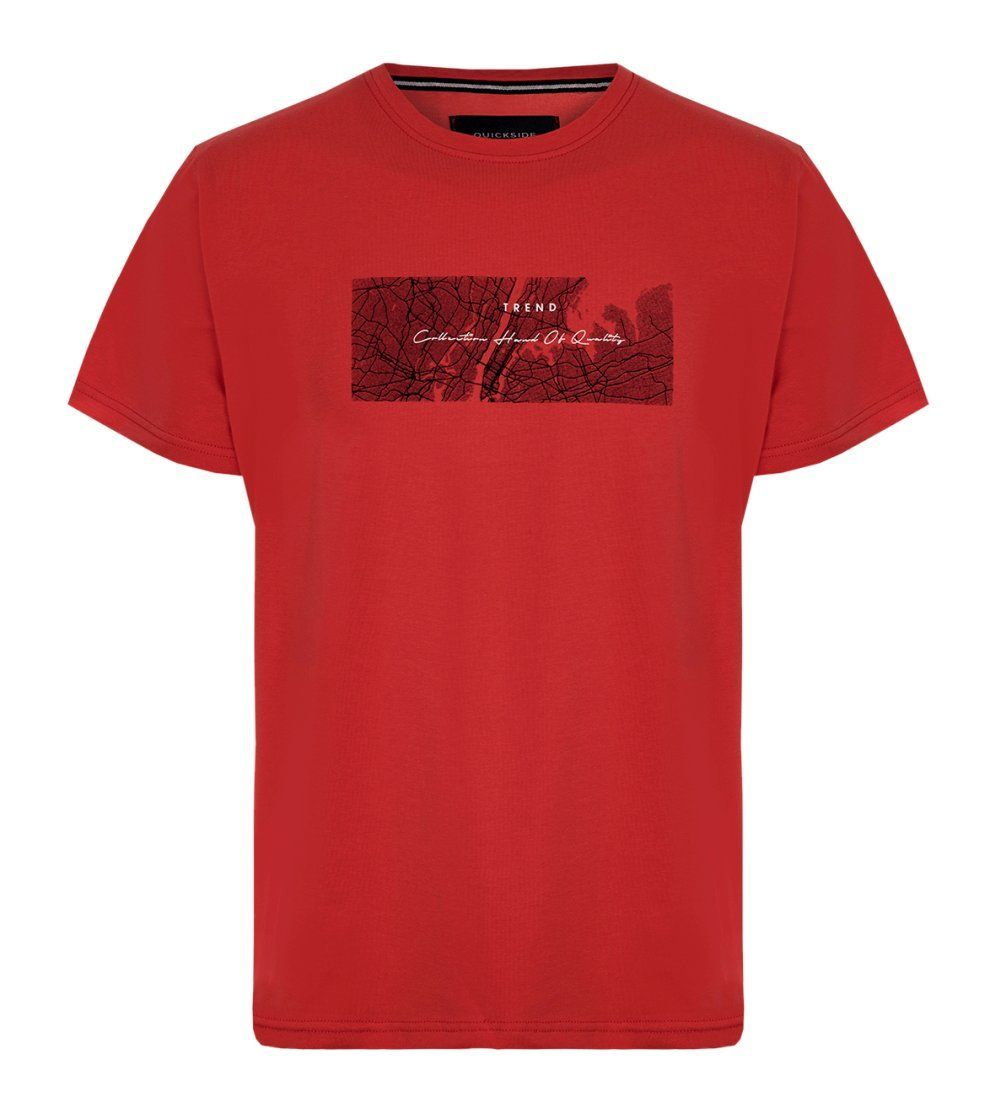 T-shirt Męski Czerwony z Napisami, z Nadrukiem, Bawełniany, Krótki Rękaw -QUICKSIDE - Quickside