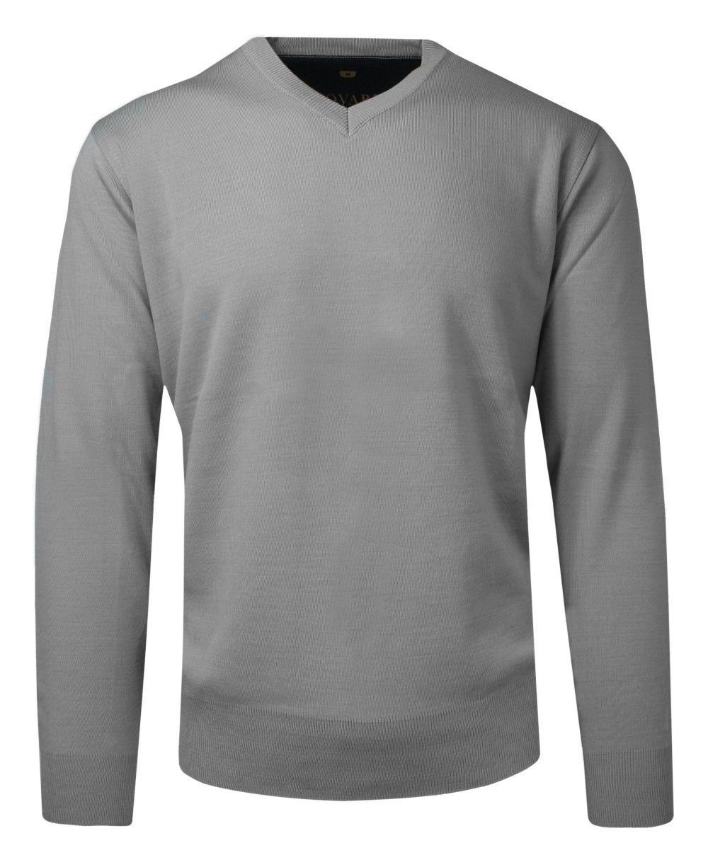 Sweter Szary Wełniany w Serek, V-neck, Męski, Cienki -HOVARD - Hovard