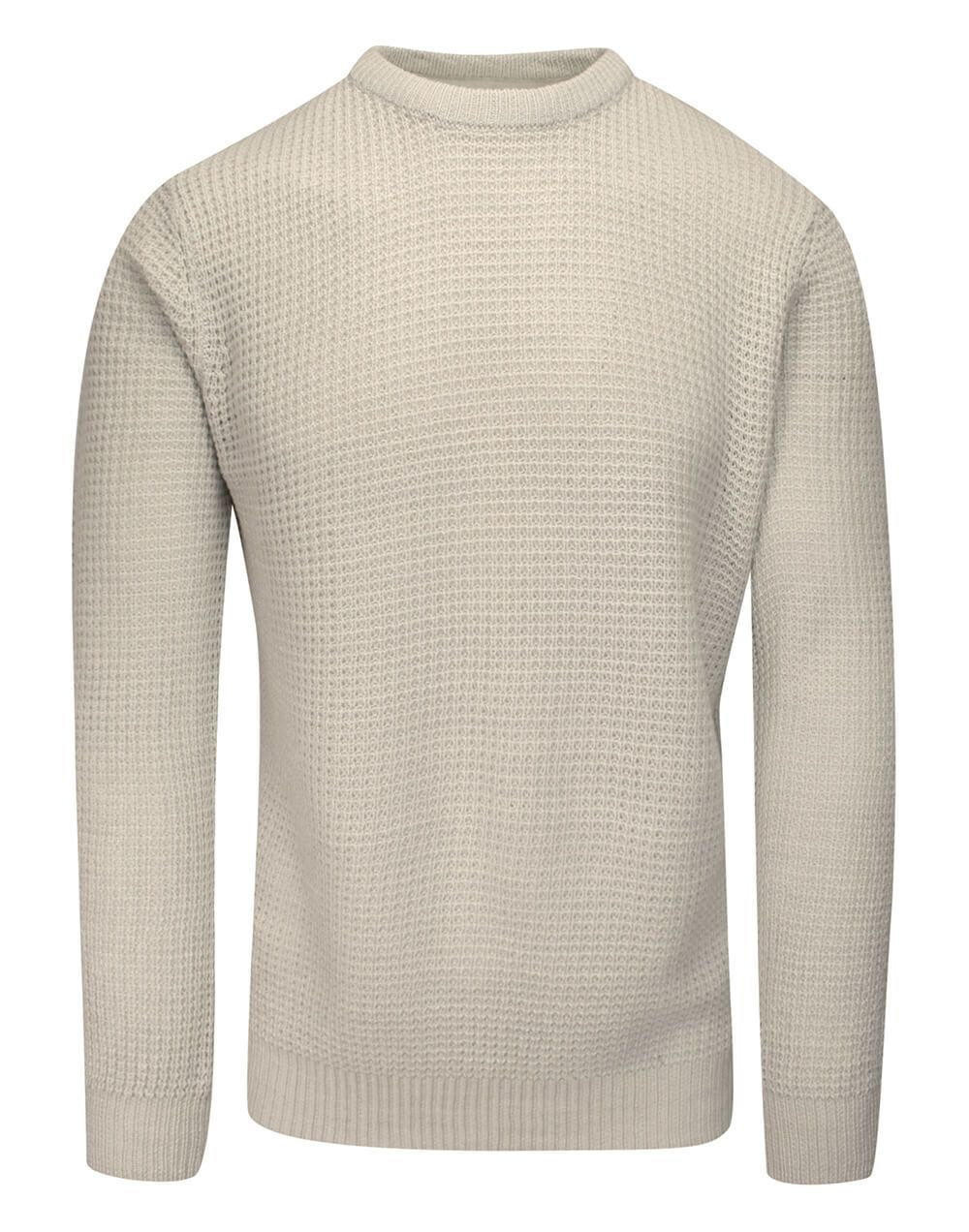 Sweter Kremowy w Gruby Dziergany Splot, U-neck, Męski -BRAVE SOUL - Brave Soul