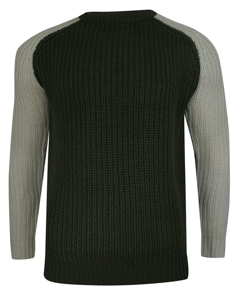 Sweter Zielono-Beżowy Męski Dziergany, z Łatami na Łokciach, Elegancki, U-neck -BRAVE SOUL - Brave Soul
